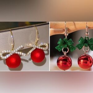 2 Pair Elegant Red Christmas Earrings